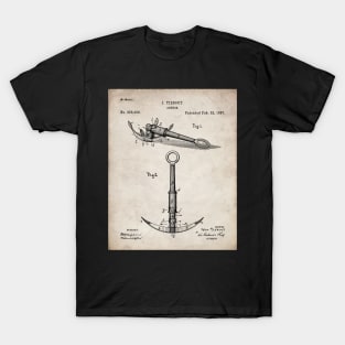 Boat Anchor Patent - Sailing Sailor Lake House Art - Antique T-Shirt